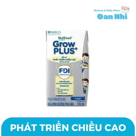 Sữa nước pha sẵn Nutifood GrowPLUS+ bạc hương vani 110 ml cho bé từ 1 tuổi