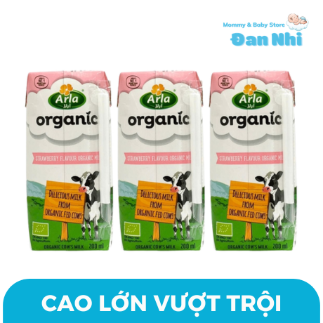 Sữa tươi hữu cơ  Arla vị dâu Đan Mạch thùng 12 hộp 200ml cho bé từ 12 tháng tuổi
